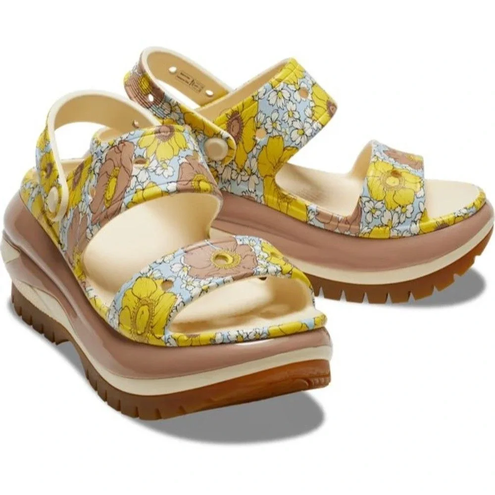 Crocs Mega Crush Retro Floral Sandal Bone‎ Multi Sunflower Platform Size M7 W9